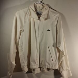 Vintage Men's Lacoste Cream Lightweight Long Sleeve Preppy Style Jacket Size M